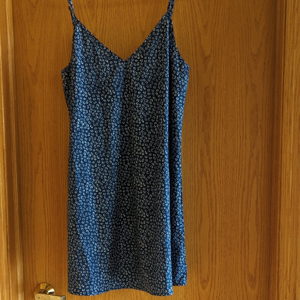Blue Floral Spaghetti Strap Dress